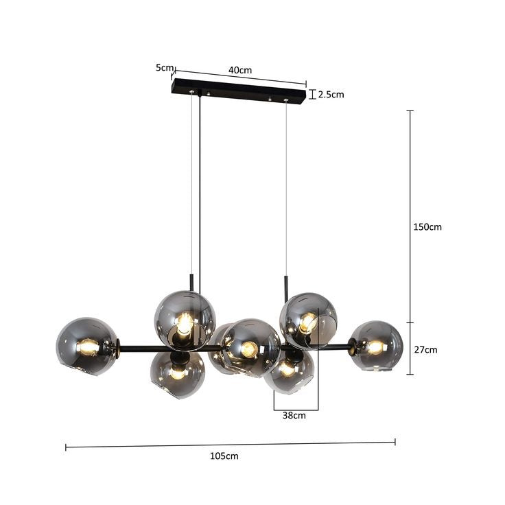 Modern Linear Smoky Gray Glass Globe Shade Chandelier for Dining Room/Kitchen Island-MEET LIGHTING