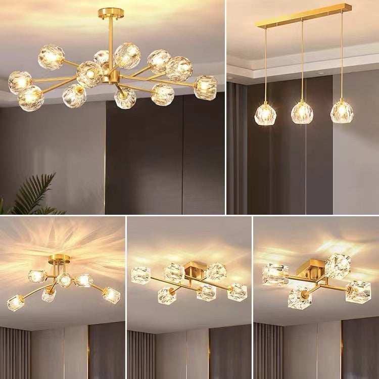Brass Sputnik Chandelier With K9 Crystals Modern Ceiling Light Fixture-MEET LIGHTING