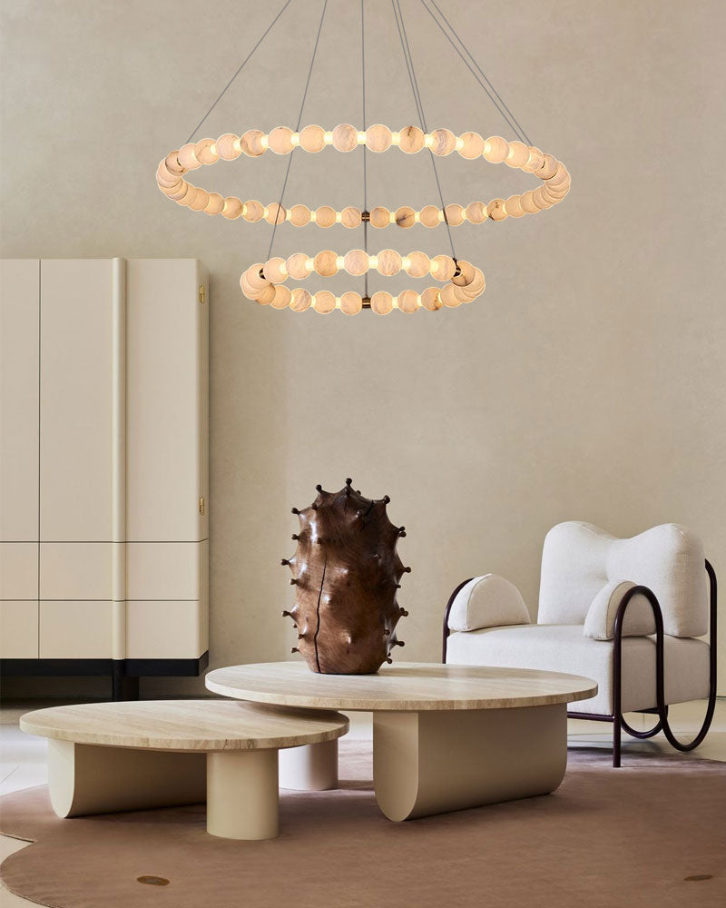 Pearl Alabaster Necklace Round Chandelier 20in 24in 31in 40in | Single Ring