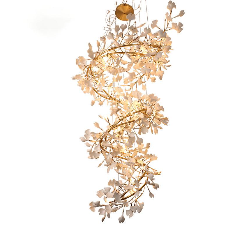 Ginkgo Porcelain Petal Staircase Modern Chandelier, Long Branch Chandelier