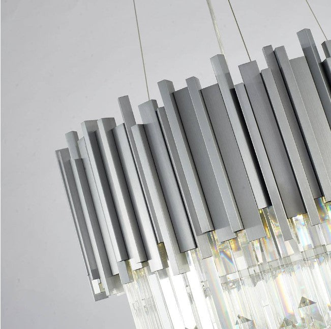 Gold/Silver Round Modern Tiered Metal Crystal Chandelier-MEET LIGHTING