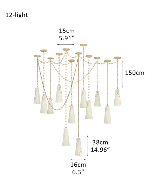 Luccas Alabaster 15 Light Chandelier with Adjustable Brass/Black Chain