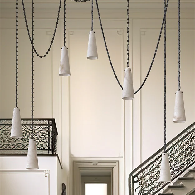 Luccas Alabaster 12 Light Chandelier with Adjustable Brass/Black Chain-MEET LIGHTING