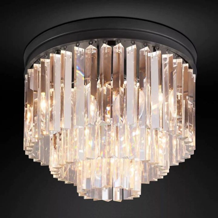 1920s Odeon Crystal Art Deco Round Flushmount 20"