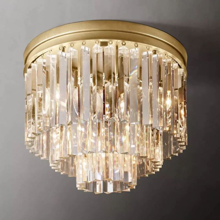1920s Odeon Crystal Art Deco Round Flushmount 20"