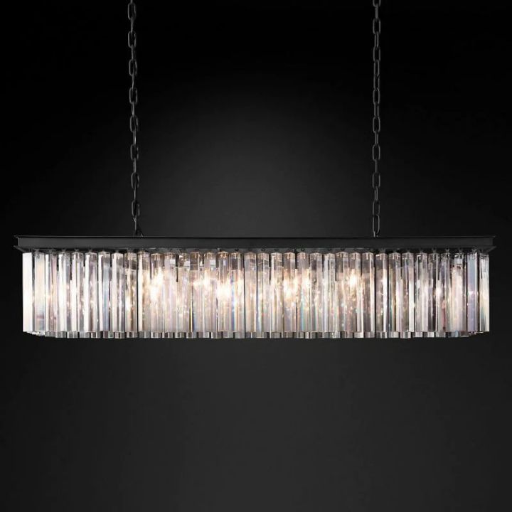 1920s Odeon Crystal Art Deco Single Rectangular Chandelier 49"W/60"W