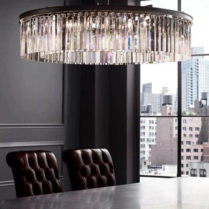 1920s Odeon Crystal Art Deco Single Round Chandelier 32"D/43"D