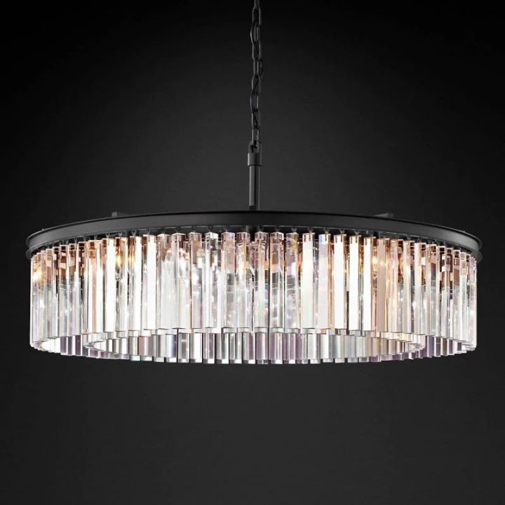 1920s Odeon Crystal Art Deco Single Round Chandelier 32"D/43"D