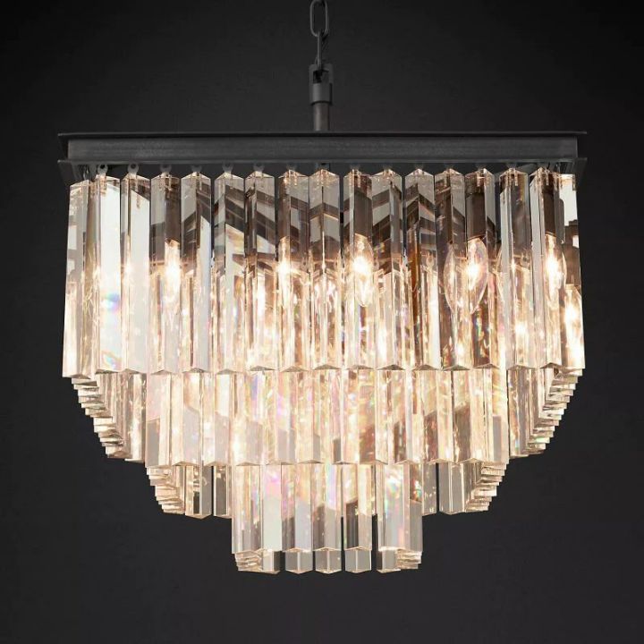 1920s Odeon Crystal Art Deco Square Chandelier 22"