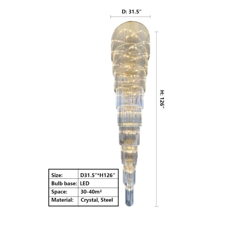 Extra Large Multi-layers Long Golden Crystal Chandelier for 2-Storey/Duplex Buildings/Dining Room/Staircase-MEET LIGHTING
