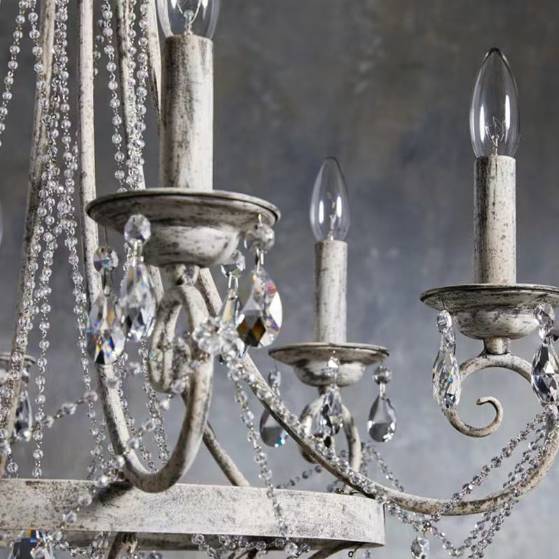 Affordable French Vintage Iron Crystal Pendant Candle Chandelier for Living Room / Restaurant / Cafe / Hotel lobby-MEET LIGHTING