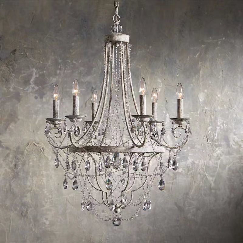 Affordable French Vintage Iron Crystal Pendant Candle Chandelier for Living Room / Restaurant / Cafe / Hotel lobby-MEET LIGHTING