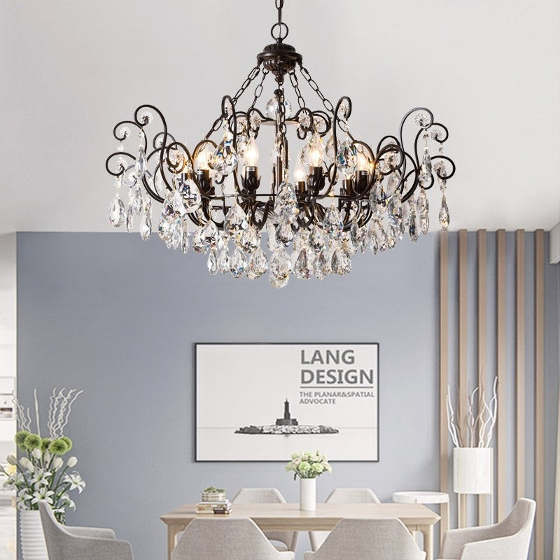 European Retro Light Luxury Crystal Pendant Electronic Candle Chandelier for Living Room / Dining Room / Bedroom-MEET LIGHTING