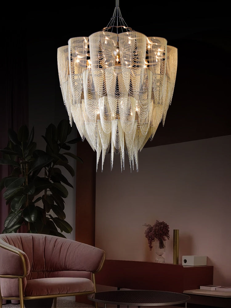 Oversized Post-Modern Aluminium Chain Tassel Pendant Chandelier for Large Living Room/Staircase/Villa-MEET LIGHTING