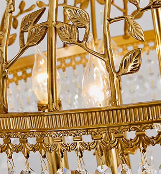 Baroque Luxury Full Copper Crystal Pendent Candle Chandelier for Entryway/Foyer/Dining Room-MEET LIGHTING