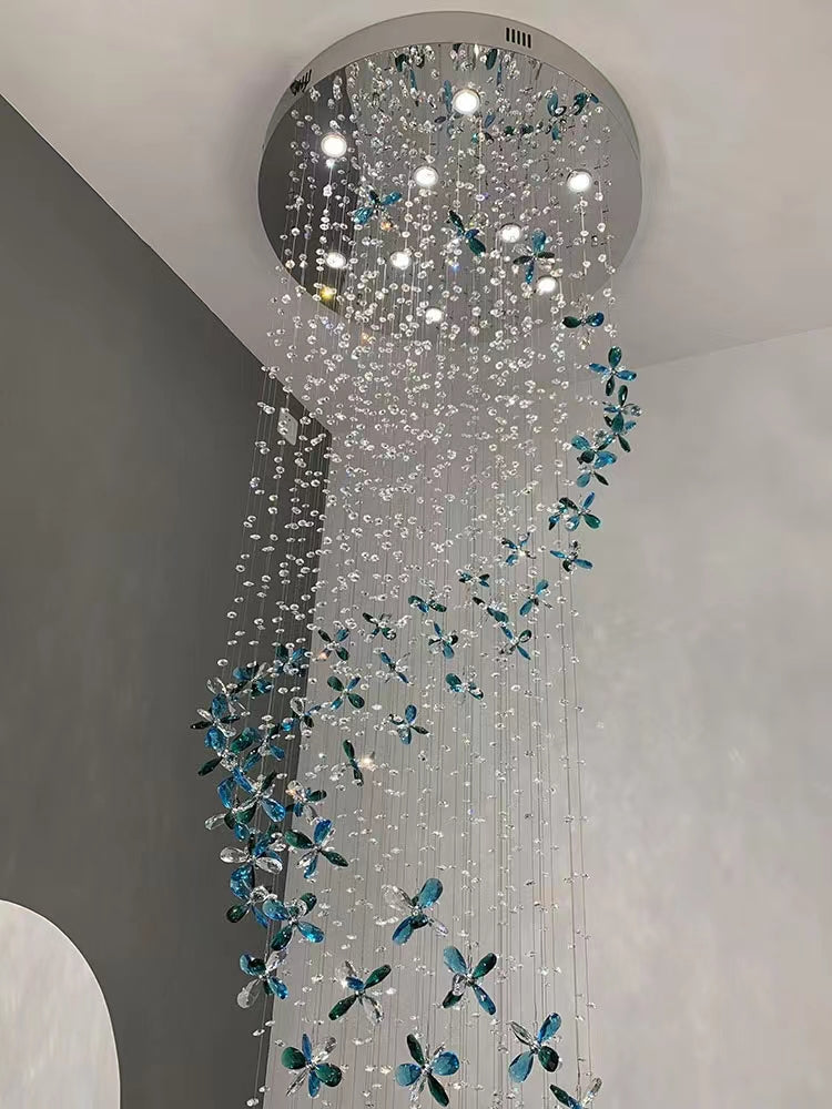 Extra Large Creative Luxury Petal Crystal Pendant Long Chandelier for Foyer/Staircase/Entrance Dining Hall Spiral Ceiling Light-MEET LIGHTING