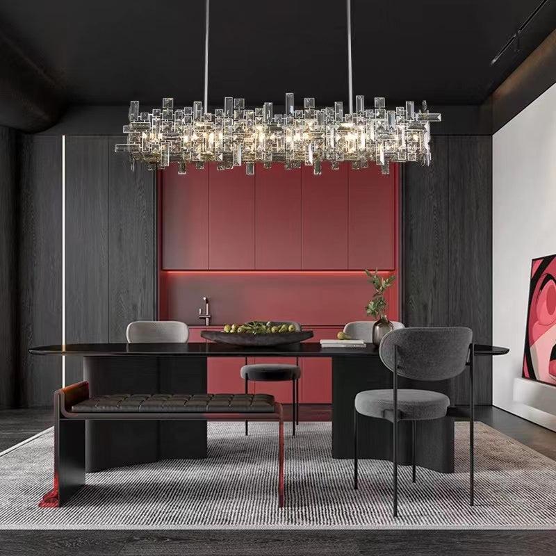 Extra Large Art Irregular Block Collection Crystal Pendant Chandelier Suit for Living/Dining Room-MEET LIGHTING