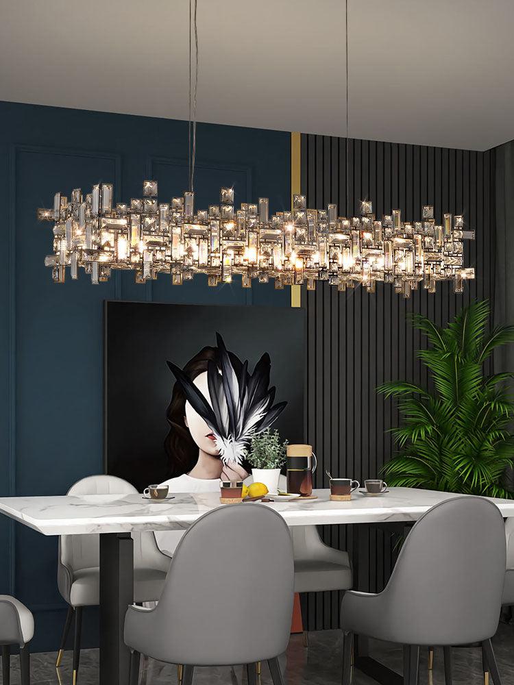 Extra Large Art Irregular Block Collection Crystal Pendant Chandelier Suit for Living/Dining Room-MEET LIGHTING