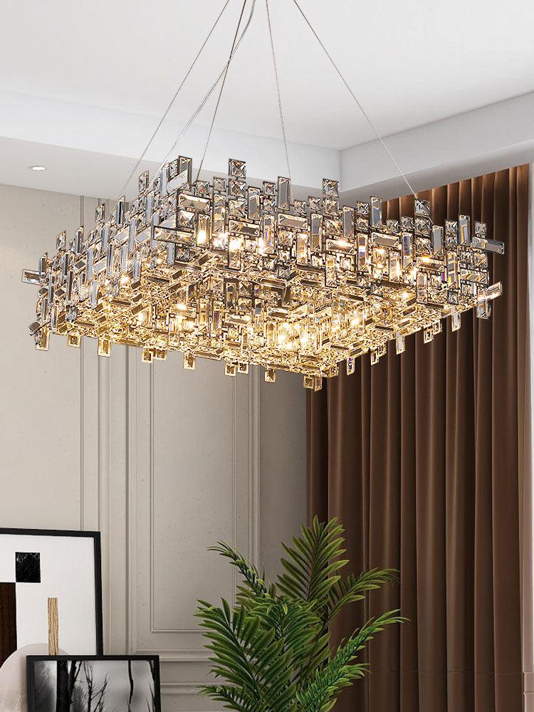 Extra Large Art Irregular Block Collection Crystal Pendant Chandelier Suit for Living/Dining Room-MEET LIGHTING