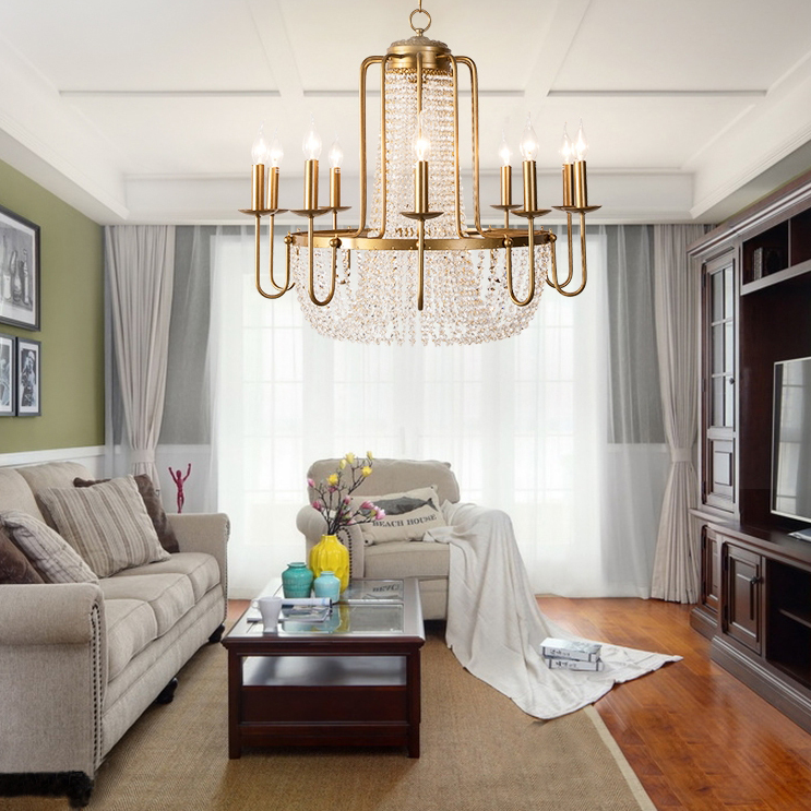 Vintage Crystal Pendant Candle Light in Antique Gold Finish Chandelier for Living Room/Bedroom-MEET LIGHTING