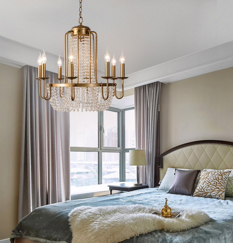 Vintage Crystal Pendant Candle Light in Antique Gold Finish Chandelier for Living Room/Bedroom-MEET LIGHTING