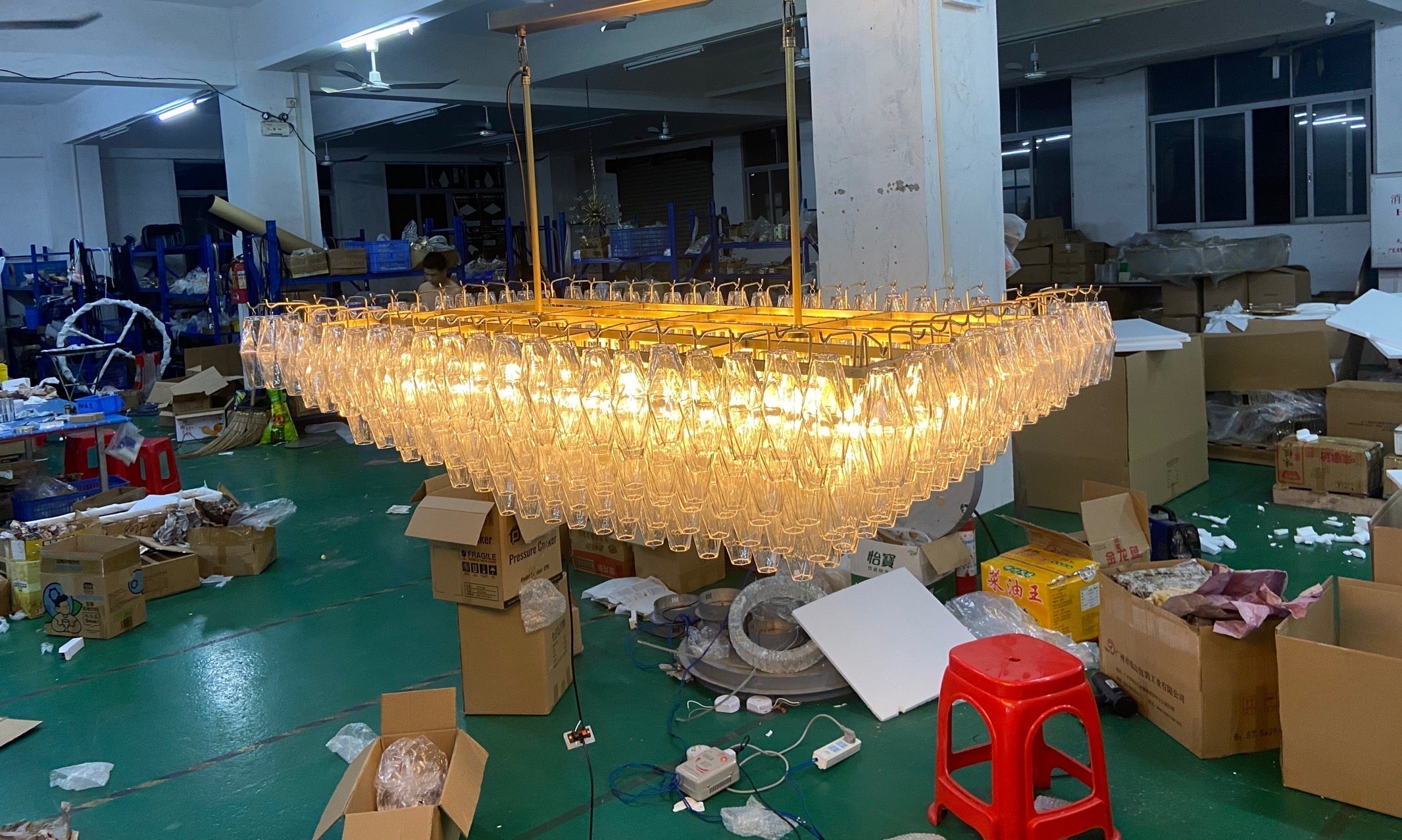 Chiaray Glass Tiered Rectangular Chandelier 74"