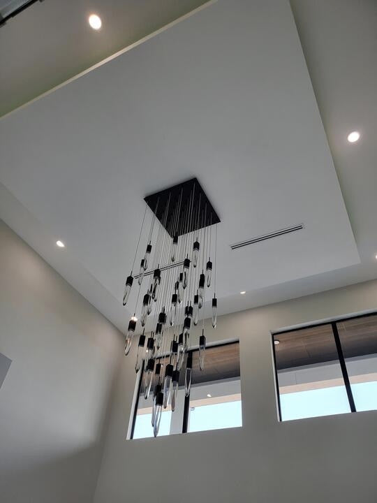 Modern Light Luxury Round/Rectangle Floating Glacier Crystal Chandelier in Black Finish for Kitchen Island/ Staircase/Living Room-MEET LIGHTING