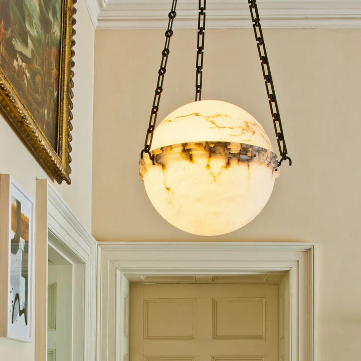 Modern Alabaster Ball Globe Pendant