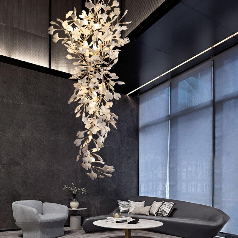 Ginkgo Porcelain Petal Staircase Modern Chandelier, Long Branch Chandelier
