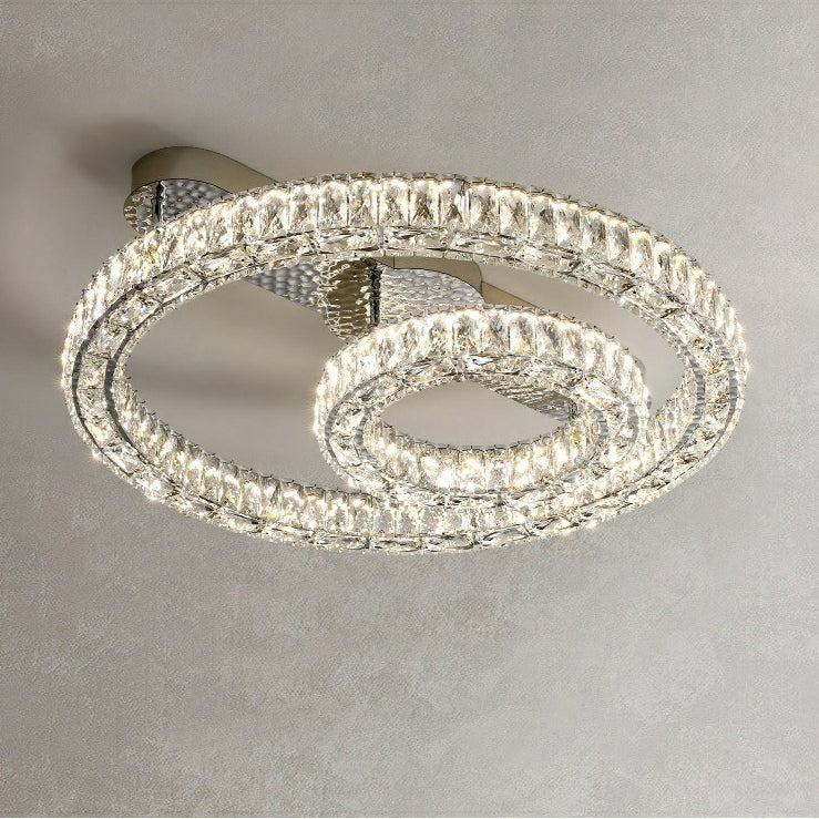 2/ 3 Rings Flush Mount Living Room Chandelier Crystal Bedroom Ceiling Light Fixture-MEET LIGHTING