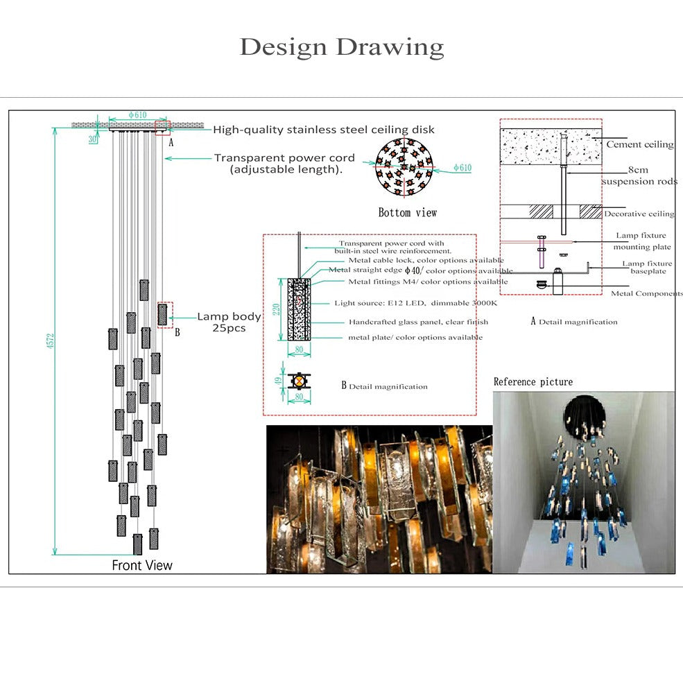 Art Design 1/25/60/84-Light Colorful Rectangle Cluster Glass Tile Pendant/Chandelier-MEET LIGHTING