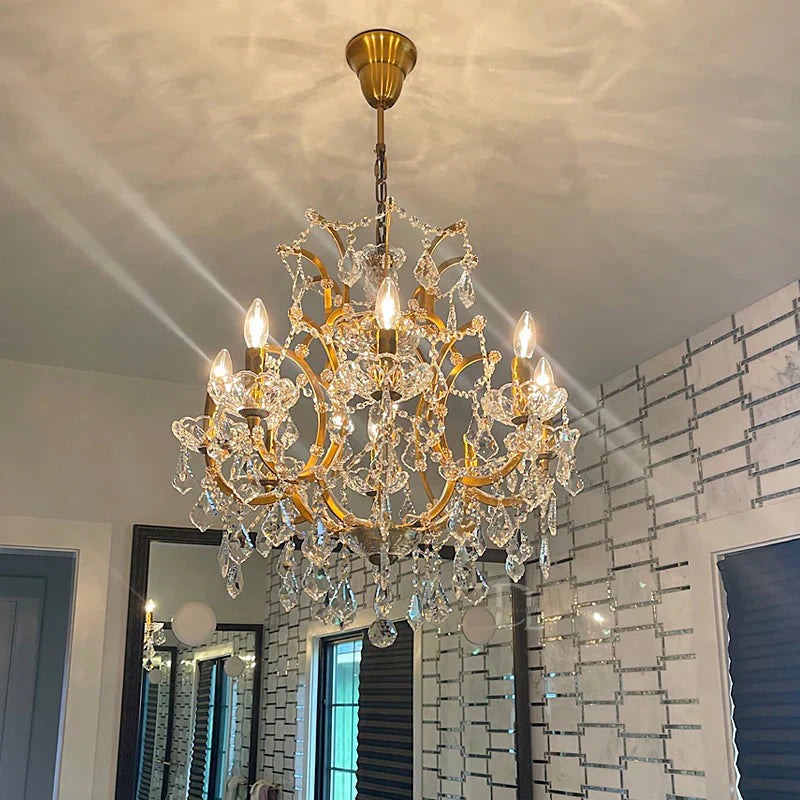 19th C. Rococo Iron & Crystal Round Chandelier 18"