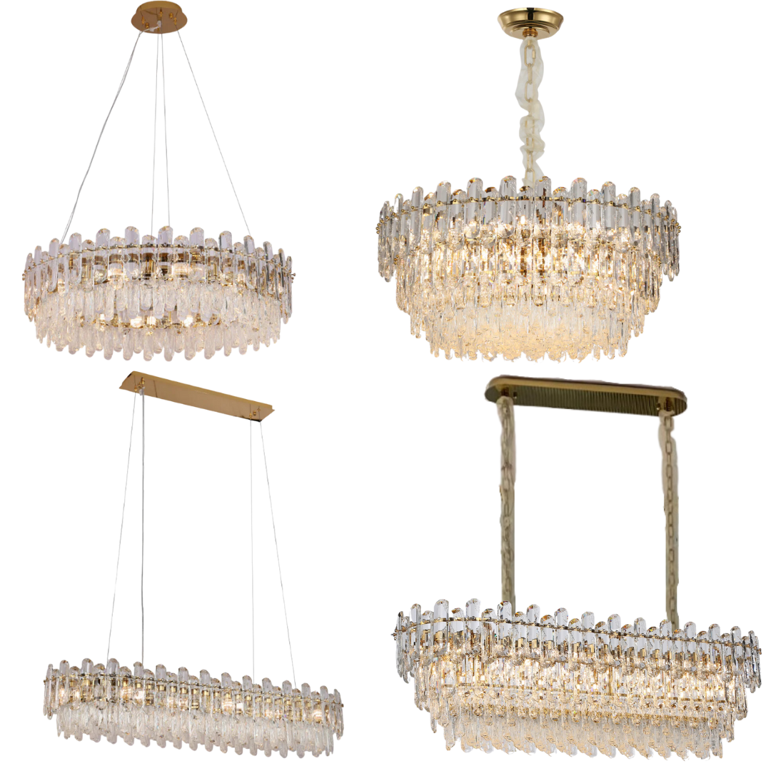 Light Luxury Round/Rectangular Clear Crystal Chandelier in Champagne Gold/Chrome Finish for Living/Dining Room/Bedroom-MEET LIGHTING