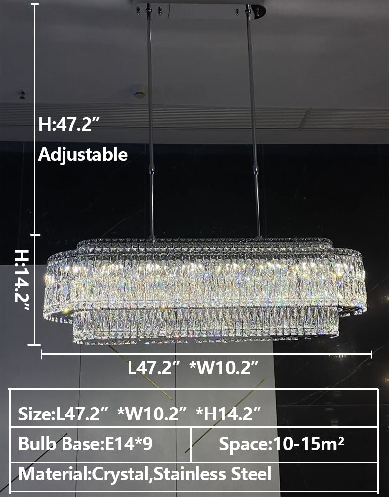Stunning Modern Rectangle Ceiling Light Crystal Chandelier For Dining Table/Coffee Table/Living Room/Bedroom-MEET LIGHTING
