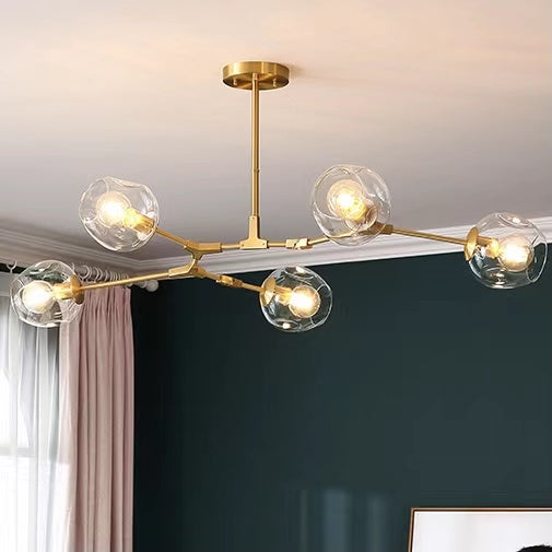 6/8-Lights Clear Globes Glass Modern Arm Chandelier Bronze For Dining Room Or Bedroom-MEET LIGHTING