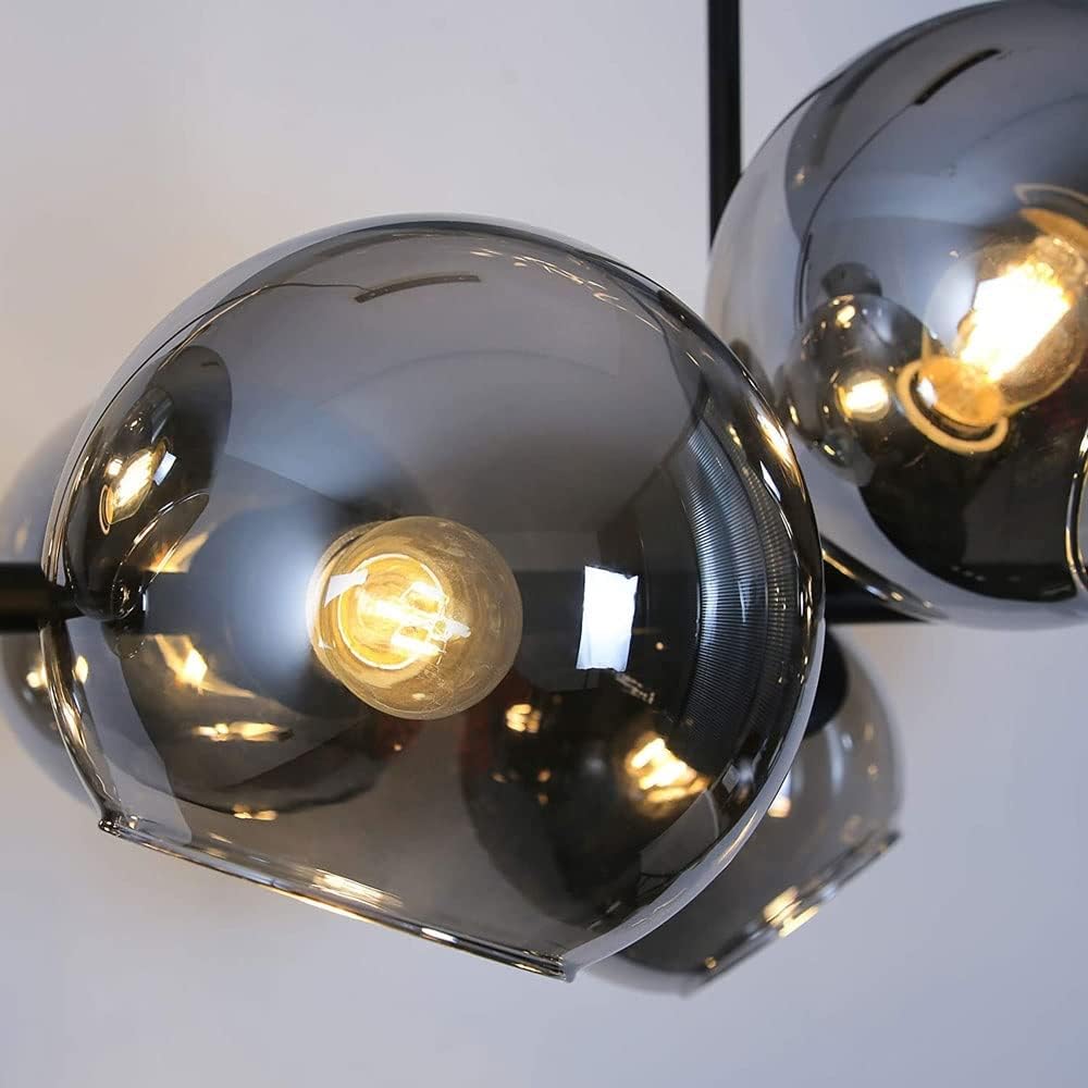 Modern Linear Smoky Gray Glass Globe Shade Chandelier for Dining Room/Kitchen Island-MEET LIGHTING