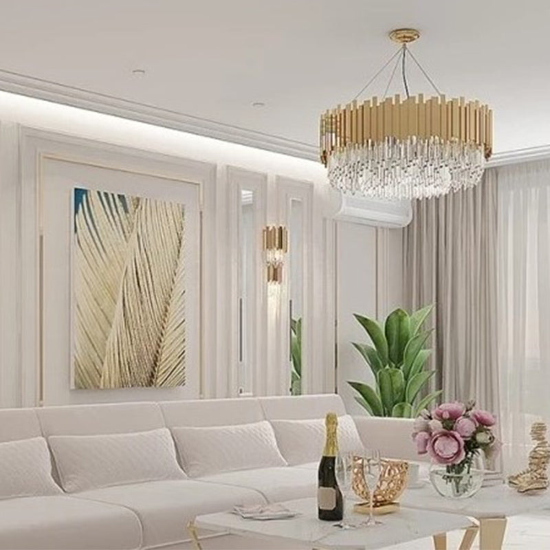 Gold/Silver Round Modern Tiered Metal Crystal Chandelier-MEET LIGHTING