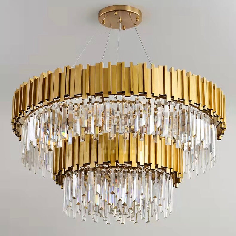 Gold/Silver Round Modern Tiered Metal Crystal Chandelier-MEET LIGHTING