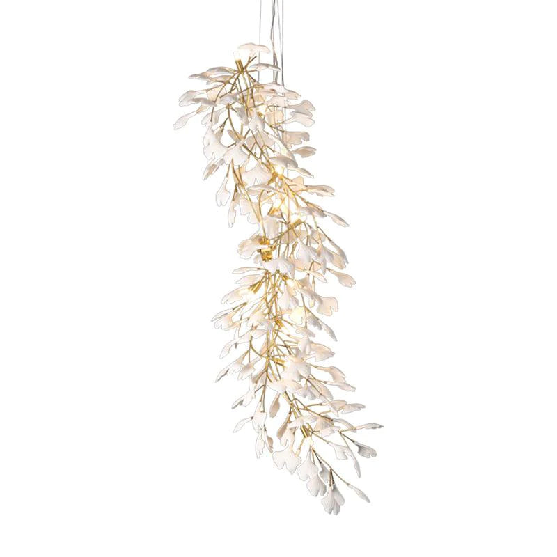 Ginkgo Porcelain Petal Staircase Modern Chandelier, Long Branch Chandelier