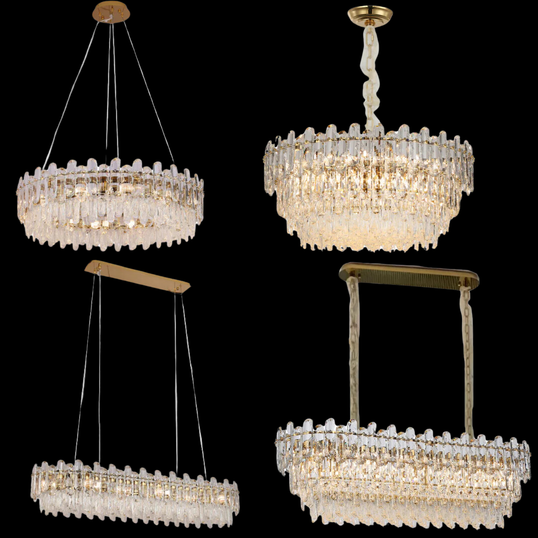 Light Luxury Round/Rectangular Clear Crystal Chandelier in Champagne Gold/Chrome Finish for Living/Dining Room/Bedroom-MEET LIGHTING