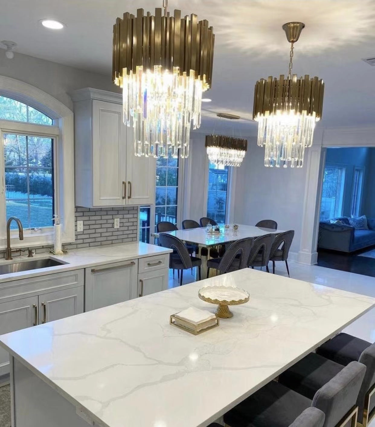 Gold/Silver Round Modern Tiered Metal Crystal Chandelier-MEET LIGHTING