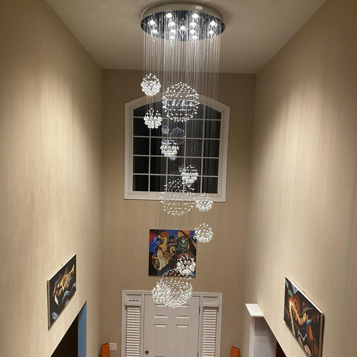 Stately Duplex Crystal Chandelier Spiral Raindrop Globe Shape Ceiling Hanging Light for Entryway/Staircase-MEET LIGHTING