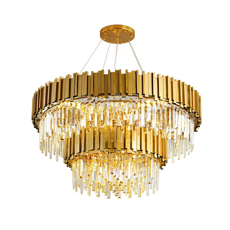 Gold/Silver Round Modern Tiered Metal Crystal Chandelier-MEET LIGHTING