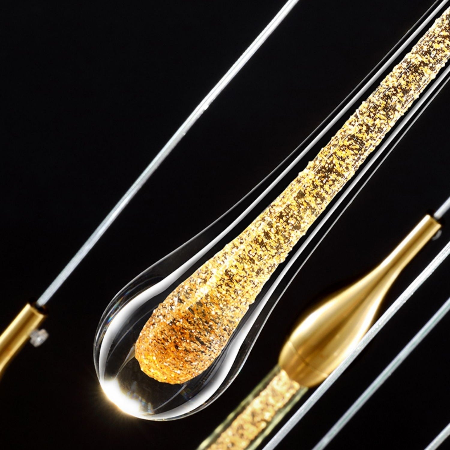 Foyer Glass Drops Pendant Chandelier Spiral Staircase High Ceiling Light Fixture In Gold Finish-MEET LIGHTING