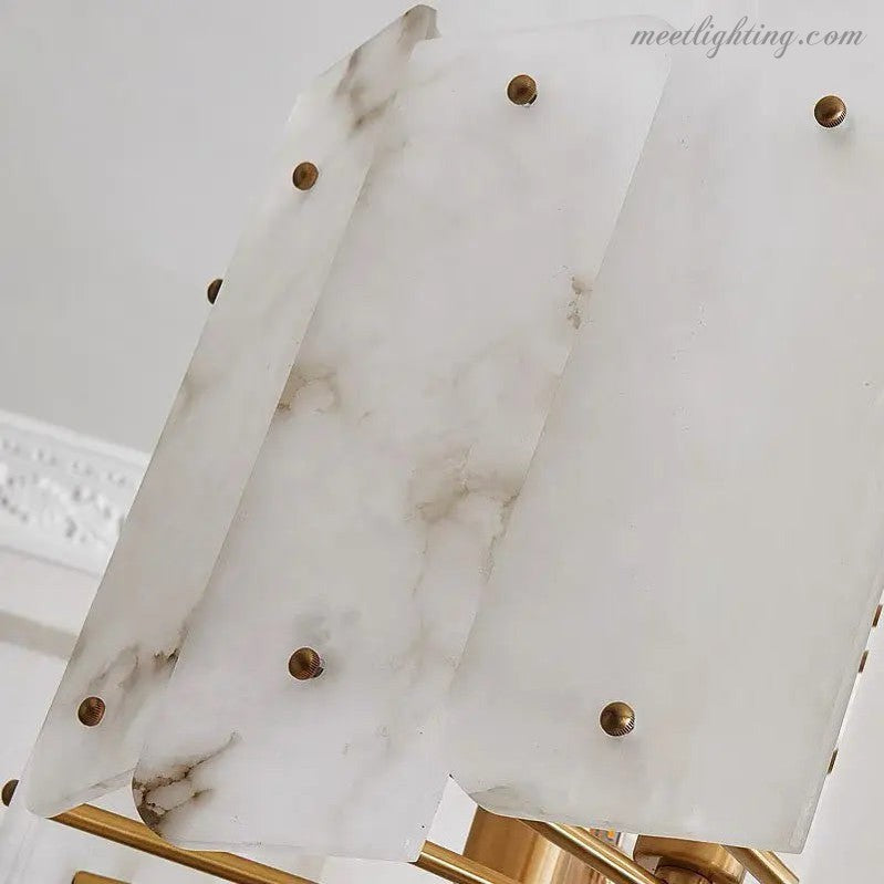 Alabaster Brass Dining Room Round Chandelier-MEET LIGHTING