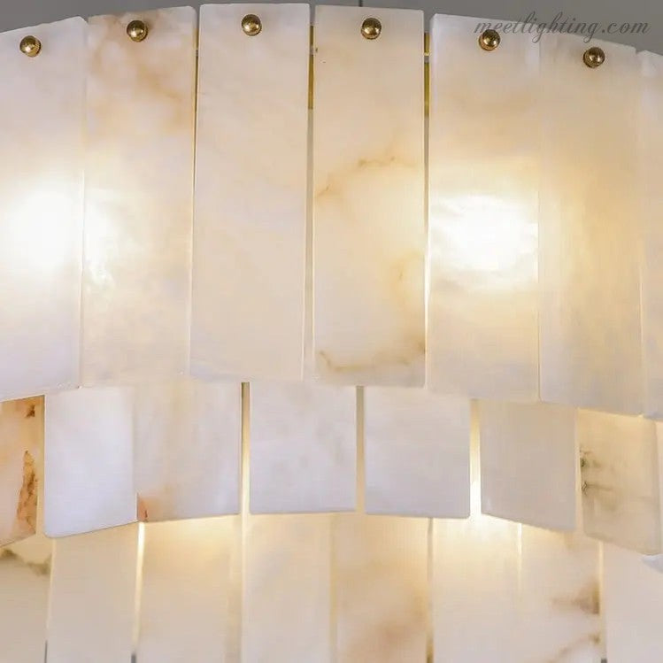 Alabaster Brass Round Living Room Chandelier Lighting-MEET LIGHTING