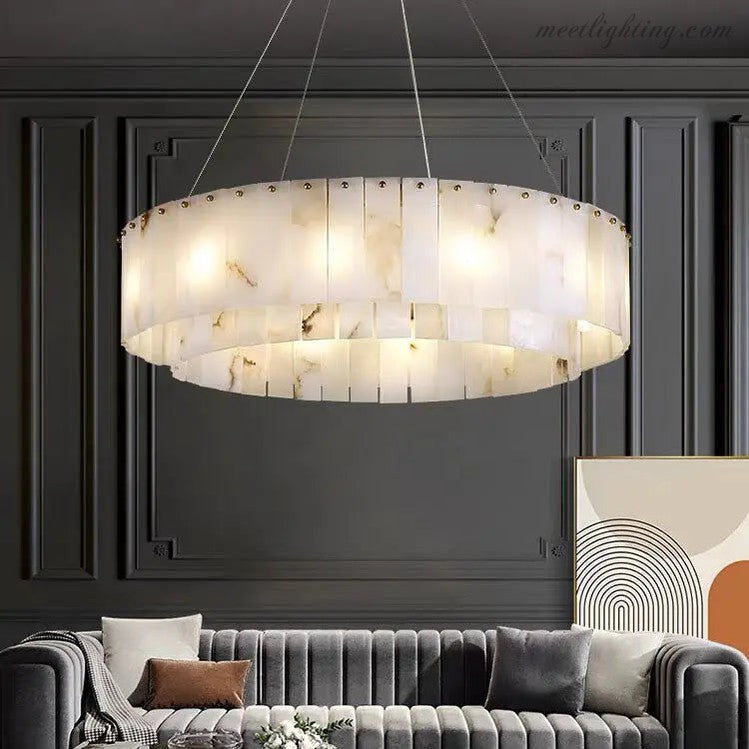 Alabaster Brass Round Living Room Chandelier Lighting-MEET LIGHTING