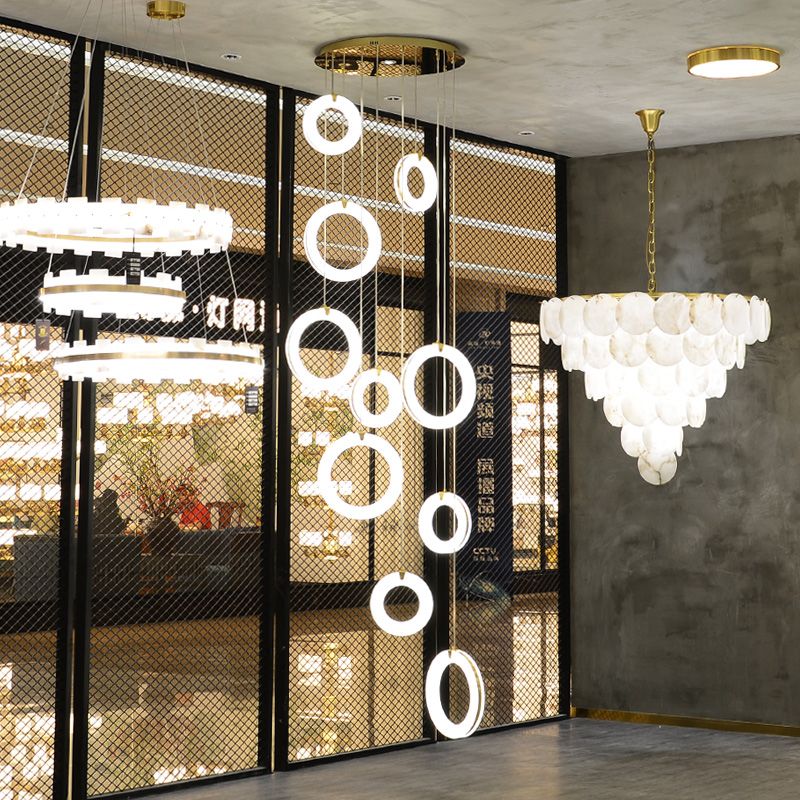 Alabaster Duplex Staircase Chandelier Light-MEET LIGHTING