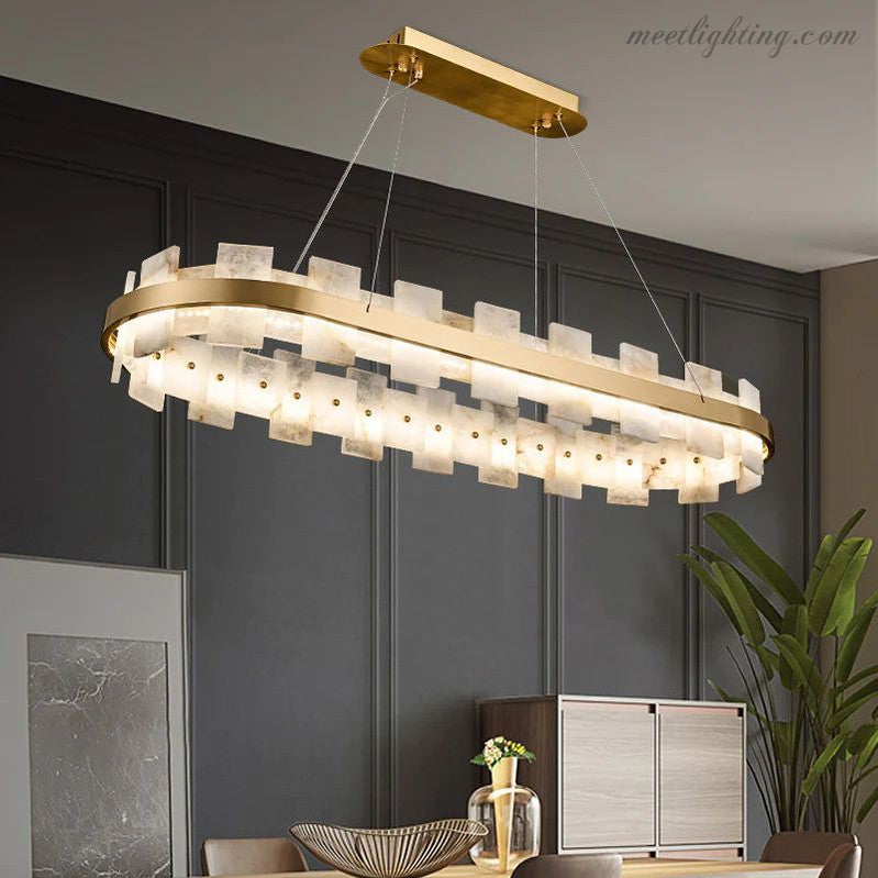 Alabaster Globe Modern Oval Chandelier-MEET LIGHTING