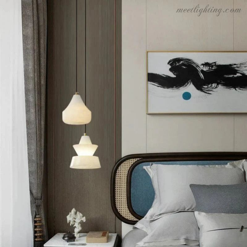 Alabaster Hat Pendant Light Over Nightstand-Meet Lighting